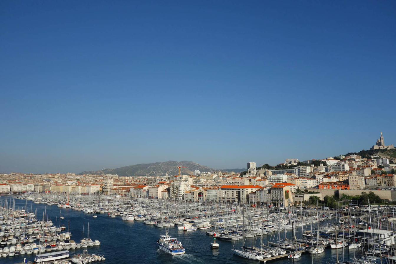 The Vieux-Port of Marseille with Notre-Dame de la Garde on the hill above